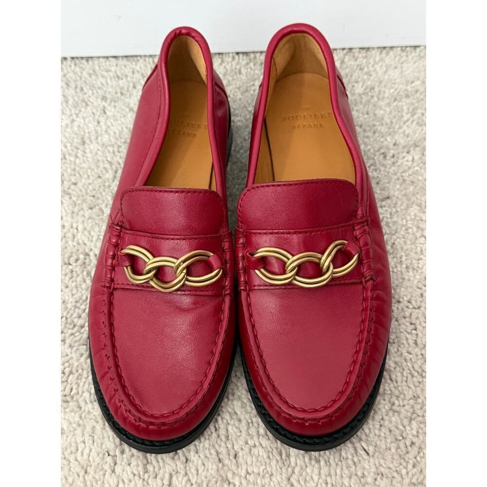Sézane Vicky Leather Slip On Loafers Shoes Burgundy Red Women's Size EU 35 - Picture 2 of 10